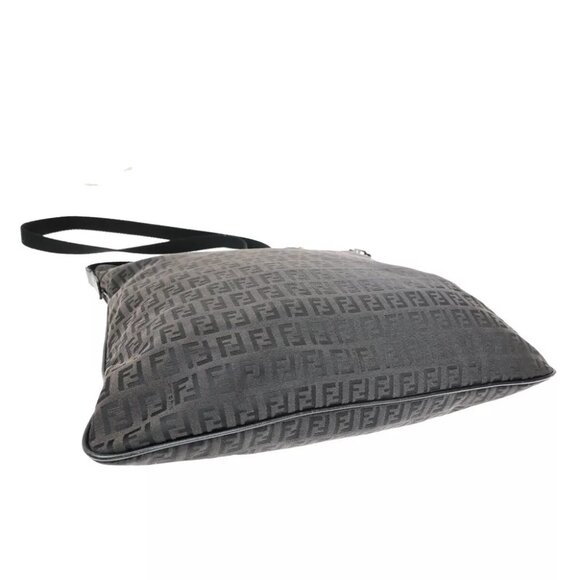 FENDI Logo Zucca Pattern Shoulder Bag Canvas Leather Black Brown Italy 32KA326 - Picture 6 of 13